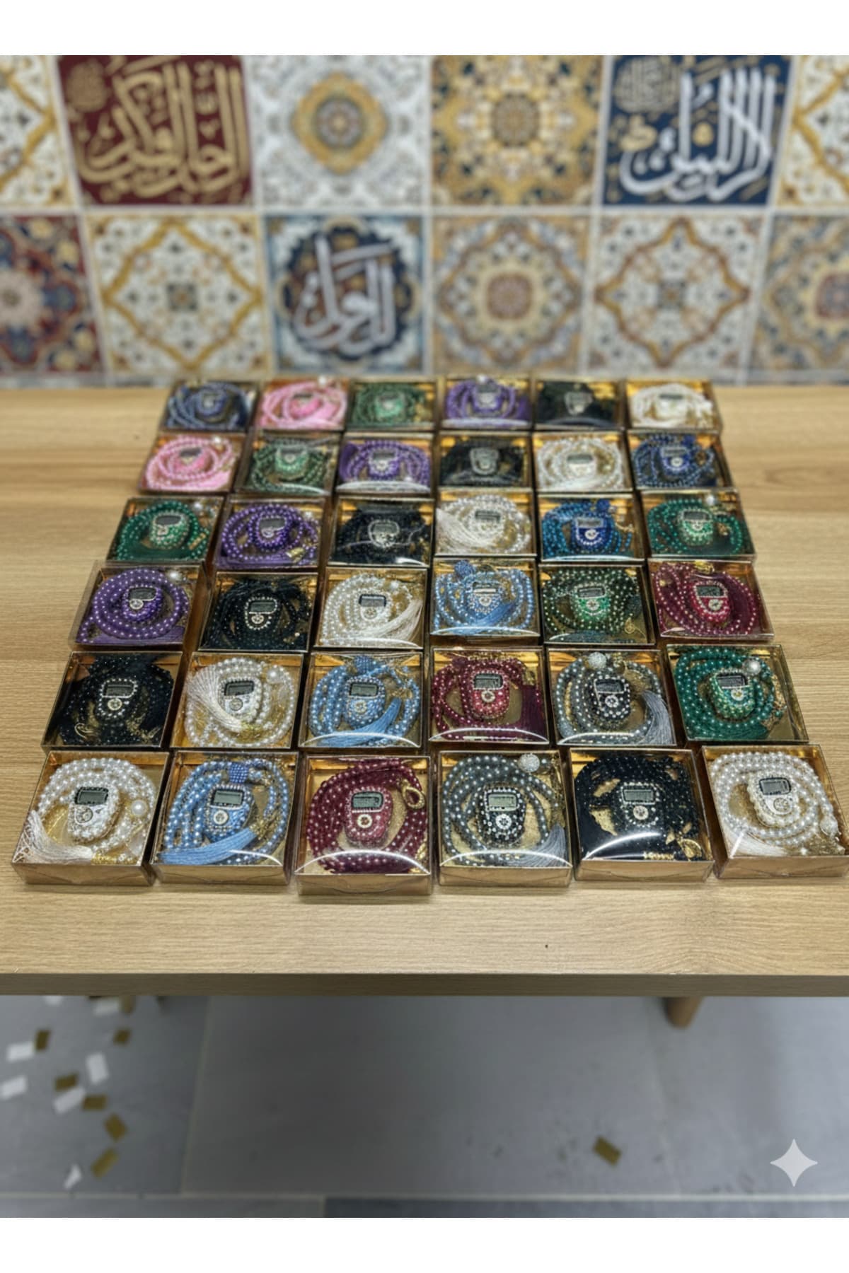 Taşlı Zikirmatik ve İnci Tesbih Seti - Kutulu Hediyeliği- Karışık Renkli — görsel 1