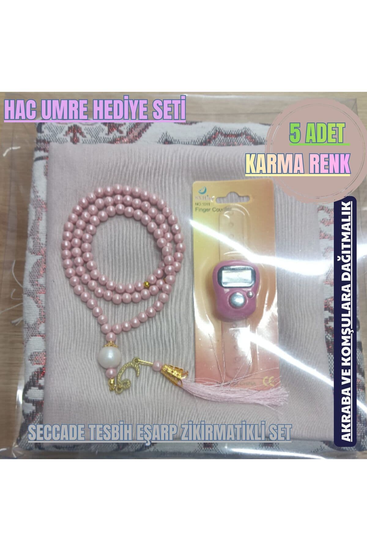 Seccade Başörtü İnci Tesbih Zikirmatik Seti — görsel 1