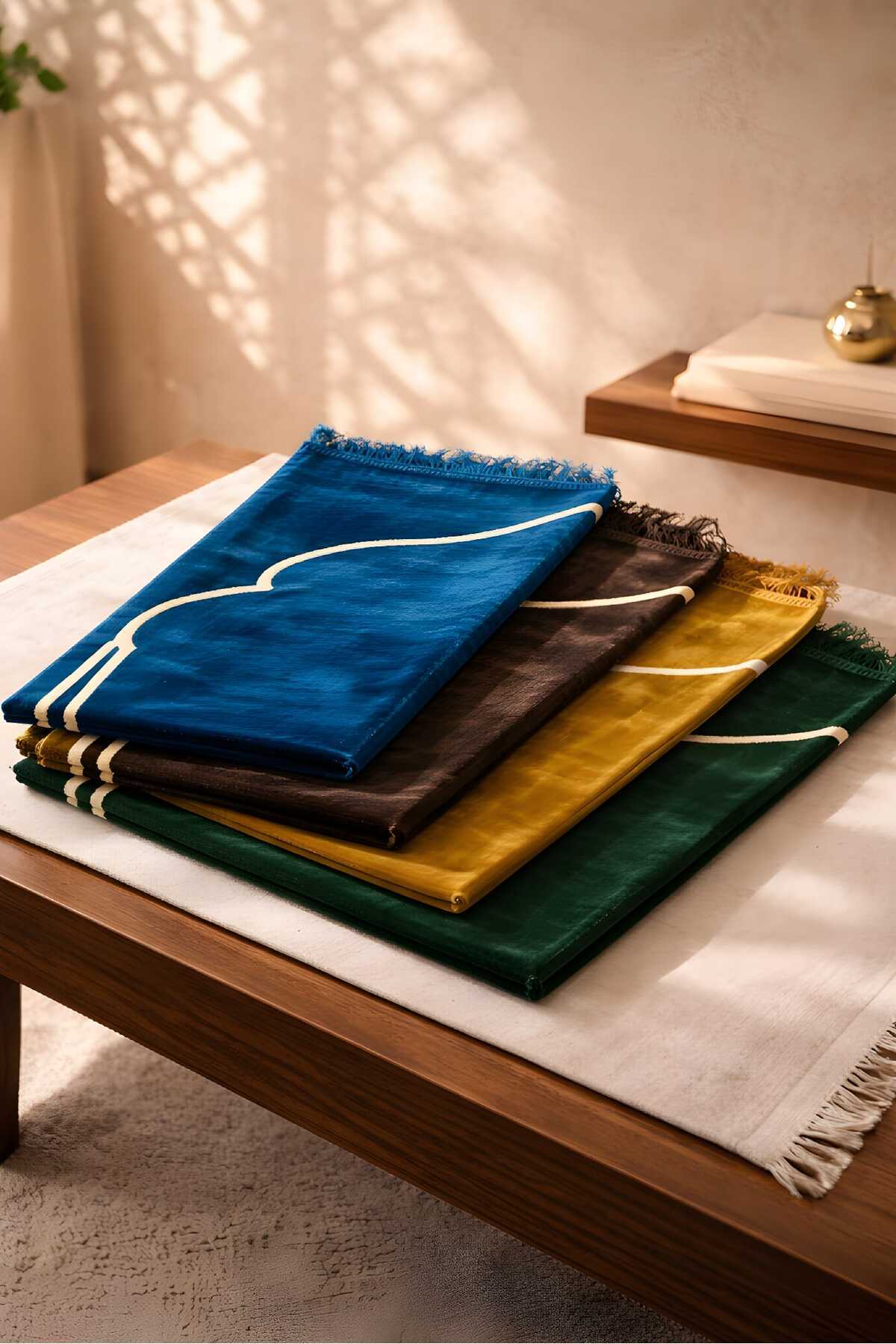 Sade Az Desenli Kadife Seccade Namazlık Sık Dokuma Dodya İplik Göz Yormayan Desen — görsel 1